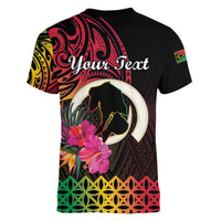Personalised Vanuatu Port Vila Stay Strong Women V-Neck T-Shirt Long God Yumi Stanap LT01 - Polynesian Pride