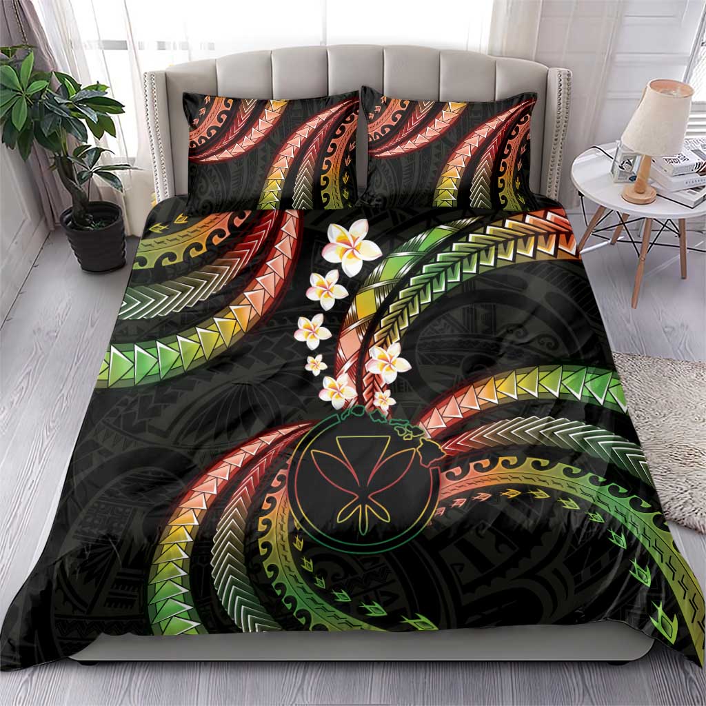 Hawaii Map Kanaka Maoli Bedding Set Fantastic Frangipani Reggae