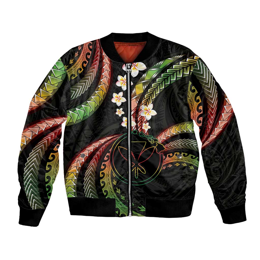 Hawaii Map Kanaka Maoli Bomber Jacket Fantastic Frangipani Reggae