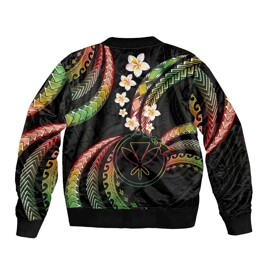 Hawaii Map Kanaka Maoli Bomber Jacket Fantastic Frangipani Reggae