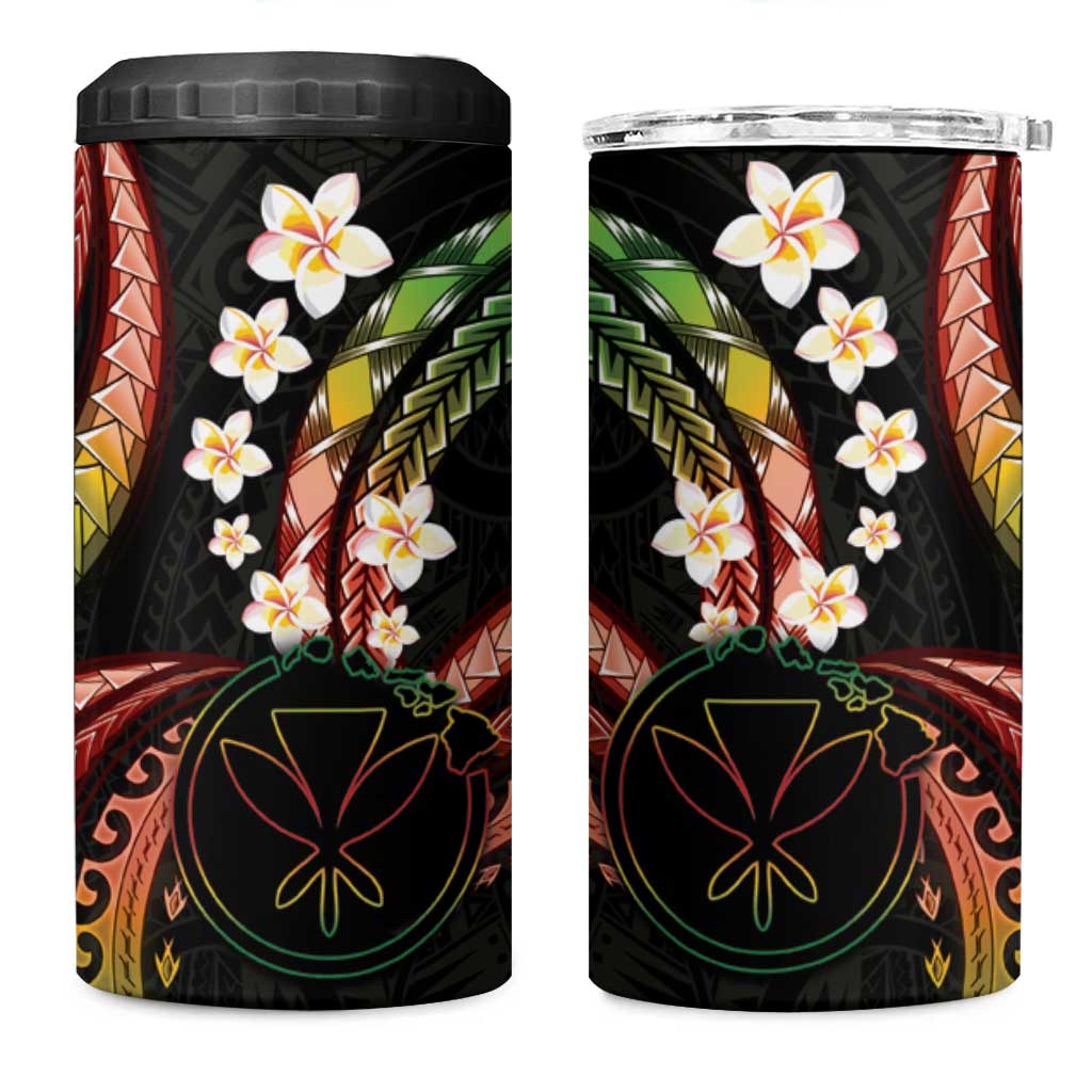 Hawaii Map Kanaka Maoli 4 in 1 Can Cooler Tumbler Fantastic Frangipani Reggae