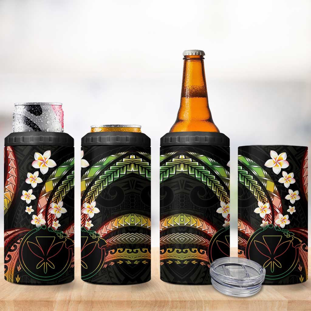 Hawaii Map Kanaka Maoli 4 in 1 Can Cooler Tumbler Fantastic Frangipani Reggae
