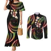 Hawaii Map Kanaka Maoli Couples Matching Mermaid Dress and Long Sleeve Button Shirt Fantastic Frangipani Reggae