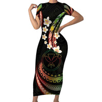 Hawaii Map Kanaka Maoli Family Matching Short Sleeve Bodycon Dress and Hawaiian Shirt Fantastic Frangipani Reggae