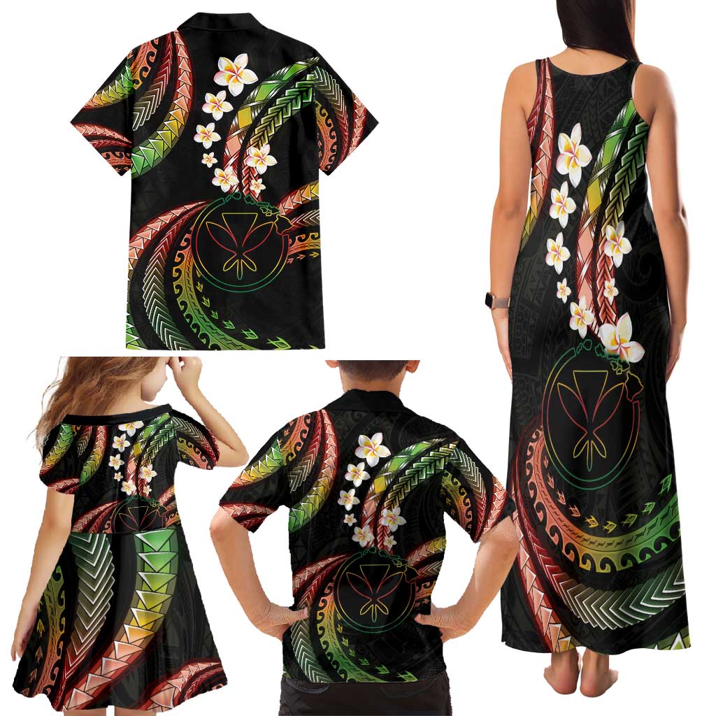 Hawaii Map Kanaka Maoli Family Matching Tank Maxi Dress and Hawaiian Shirt Fantastic Frangipani Reggae