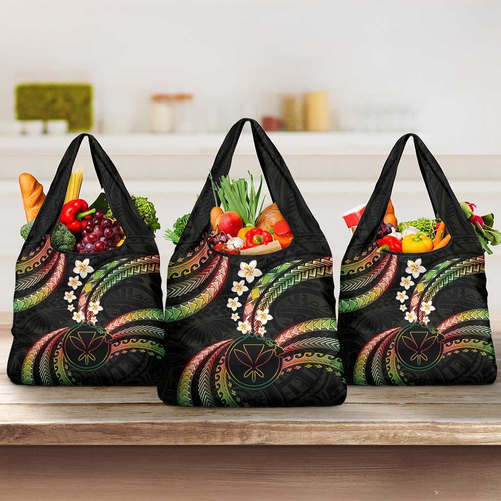 Hawaii Map Kanaka Maoli Grocery Bag Fantastic Frangipani Reggae