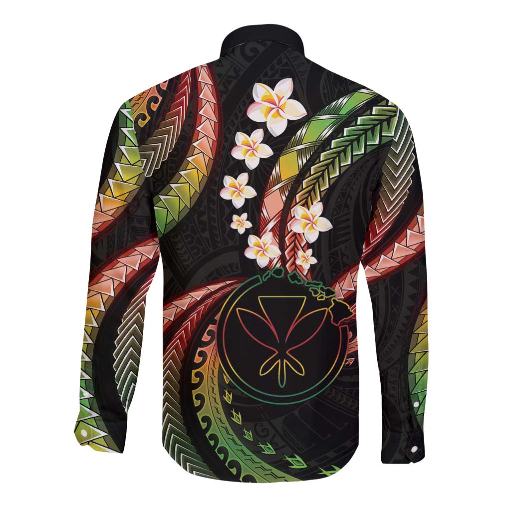 Hawaii Map Kanaka Maoli Long Sleeve Button Shirt Fantastic Frangipani Reggae