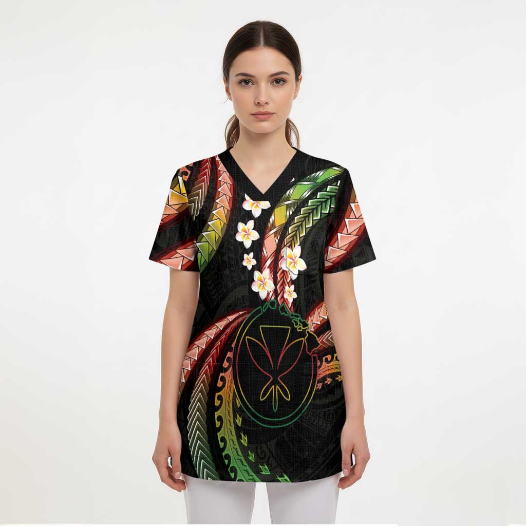 Hawaii Map Kanaka Maoli Scrub Top Fantastic Frangipani Reggae - Polynesian Pride