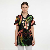 Hawaii Map Kanaka Maoli Scrub Top Fantastic Frangipani Reggae - Polynesian Pride