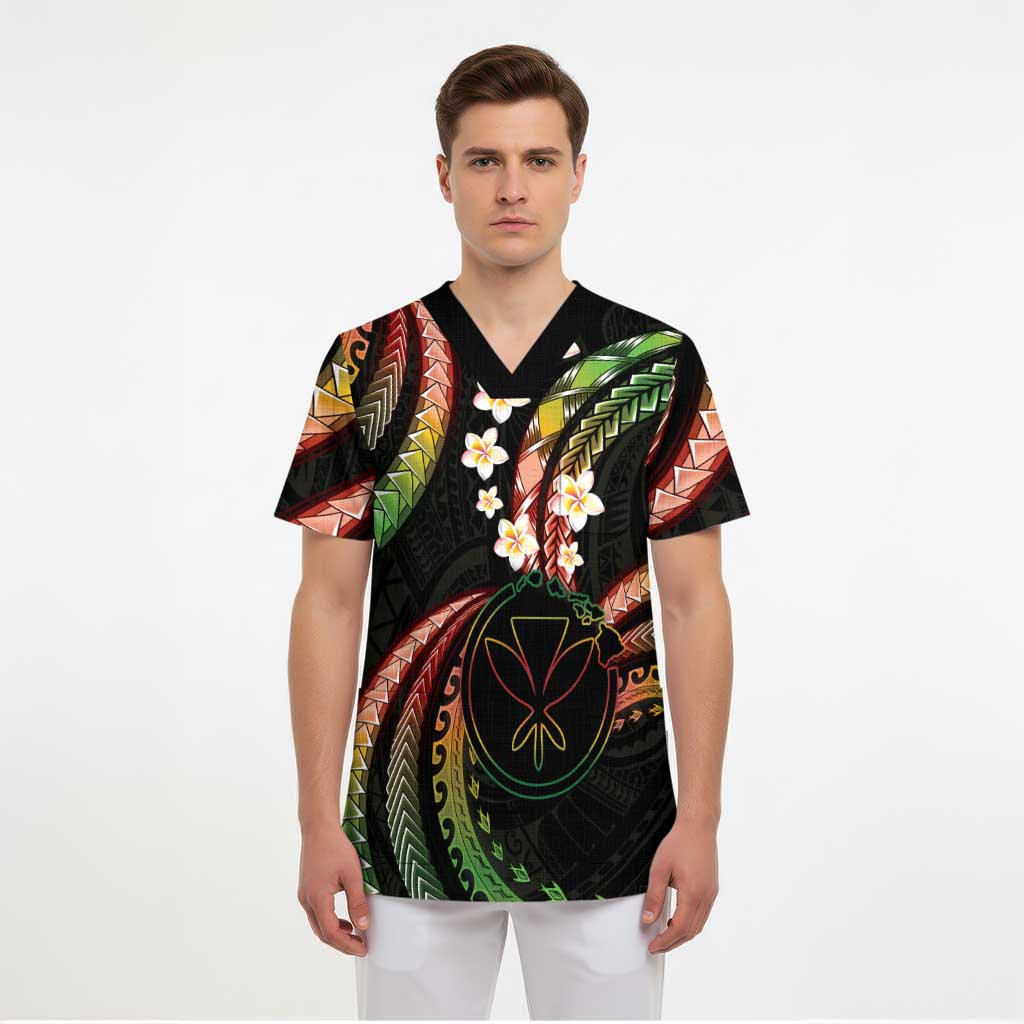 Hawaii Map Kanaka Maoli Scrub Top Fantastic Frangipani Reggae - Polynesian Pride