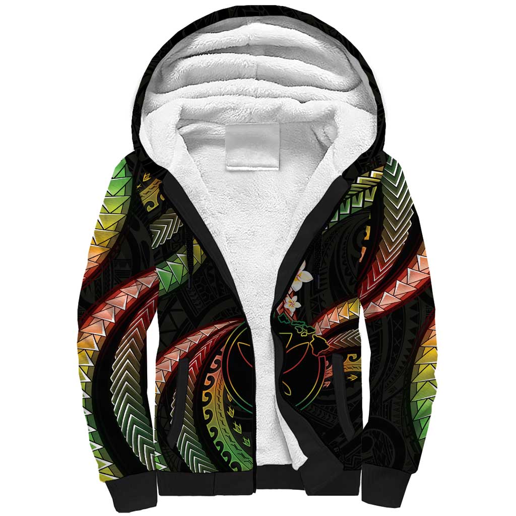 Hawaii Map Kanaka Maoli Sherpa Hoodie Fantastic Frangipani Reggae