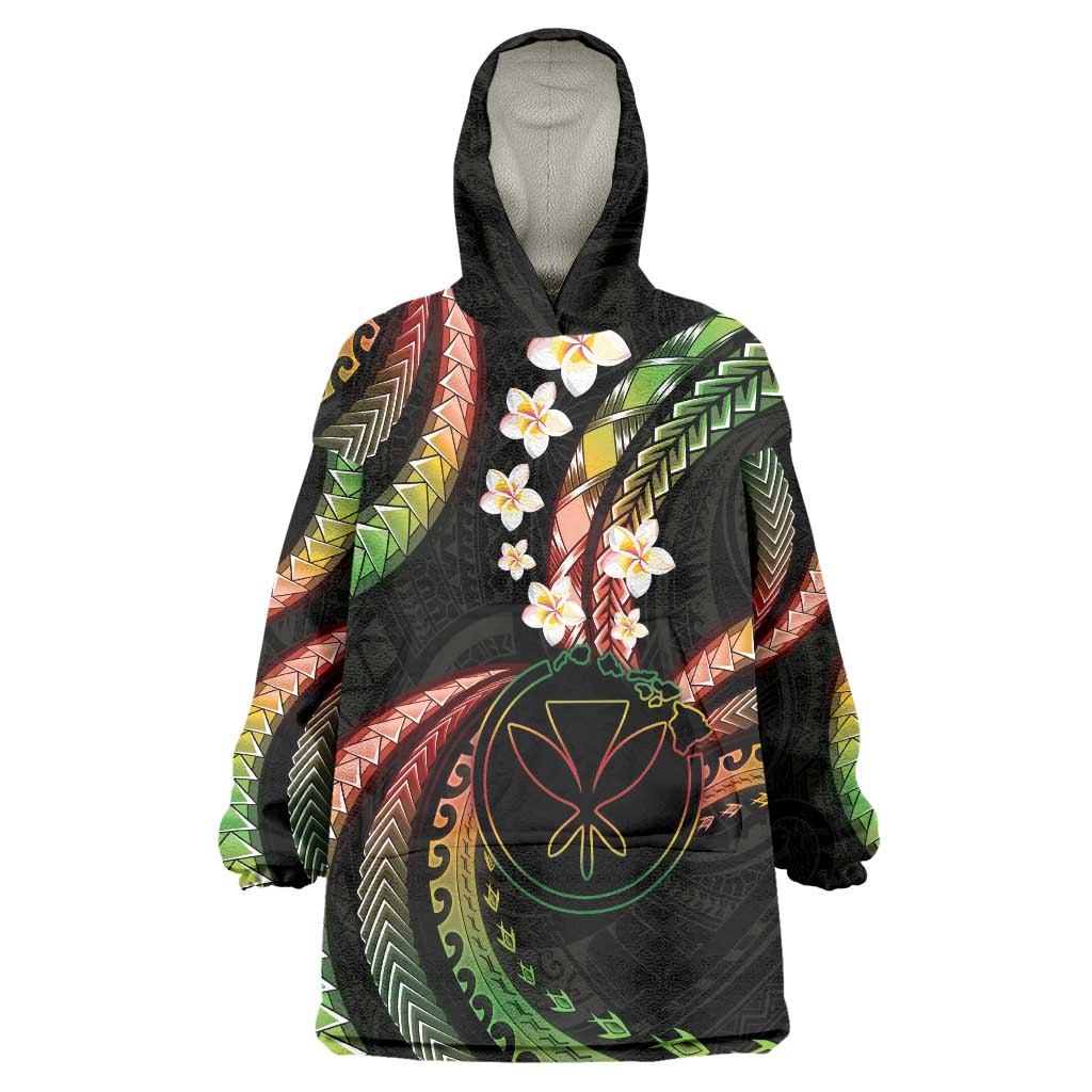 Hawaii Map Kanaka Maoli Wearable Blanket Hoodie Fantastic Frangipani Reggae