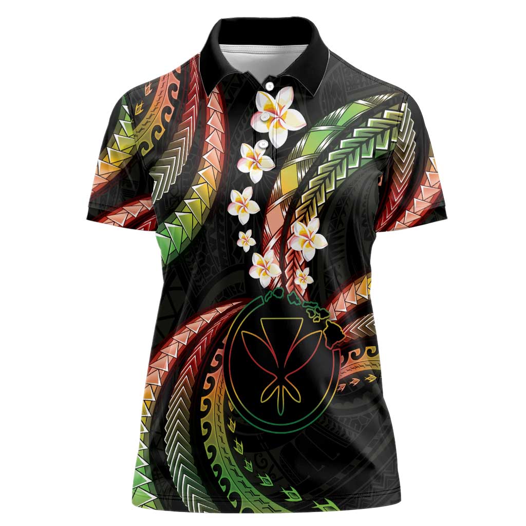 Hawaii Map Kanaka Maoli Women Polo Shirt Fantastic Frangipani Reggae