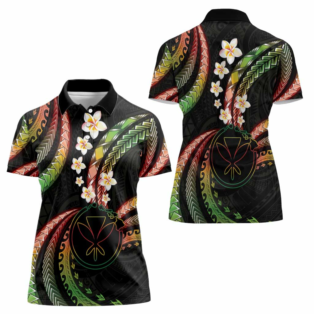 Hawaii Map Kanaka Maoli Women Polo Shirt Fantastic Frangipani Reggae