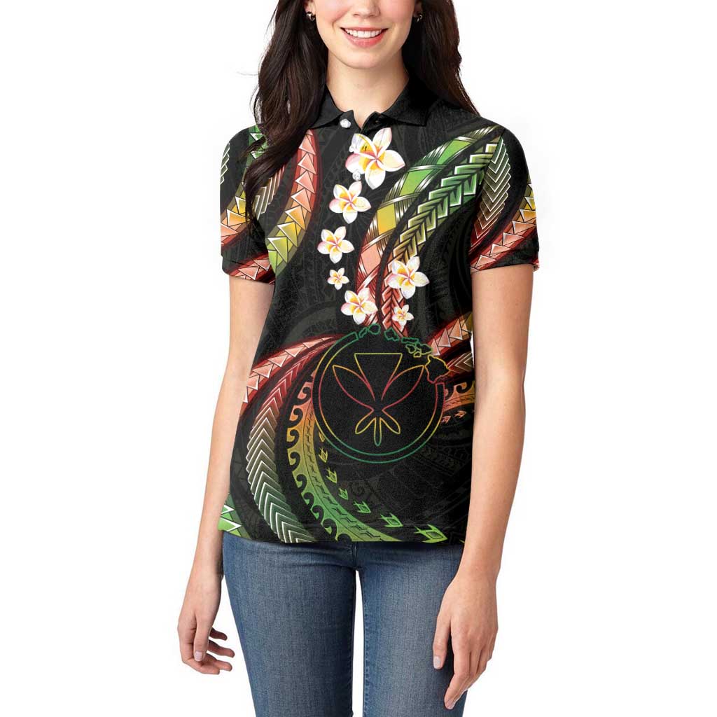 Hawaii Map Kanaka Maoli Women Polo Shirt Fantastic Frangipani Reggae