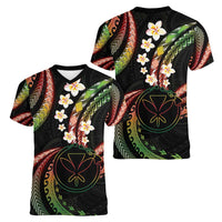 Hawaii Map Kanaka Maoli Women V-Neck T-Shirt Fantastic Frangipani Reggae