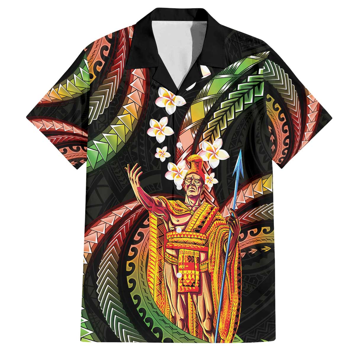 Hawaii King Kamehameha Family Matching Off The Shoulder Long Sleeve Dress and Hawaiian Shirt Fantastic Plumeria Reggae