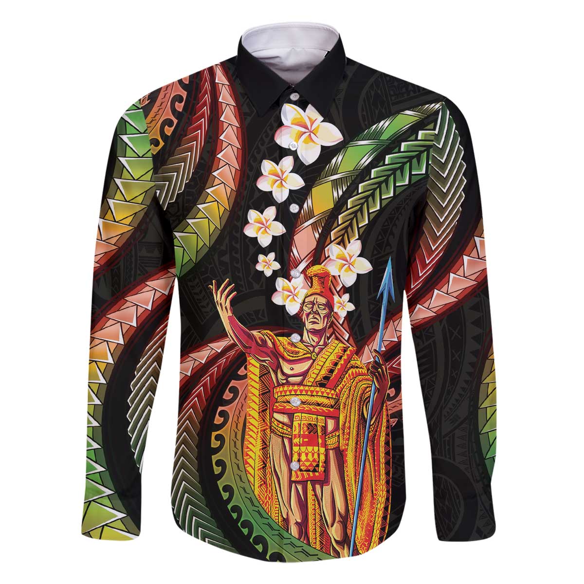 Hawaii King Kamehameha Family Matching Off The Shoulder Long Sleeve Dress and Hawaiian Shirt Fantastic Plumeria Reggae