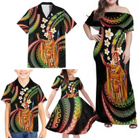Hawaii King Kamehameha Family Matching Off Shoulder Maxi Dress and Hawaiian Shirt Fantastic Plumeria Reggae