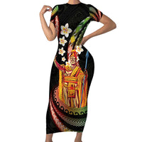 Hawaii King Kamehameha Family Matching Short Sleeve Bodycon Dress and Hawaiian Shirt Fantastic Plumeria Reggae