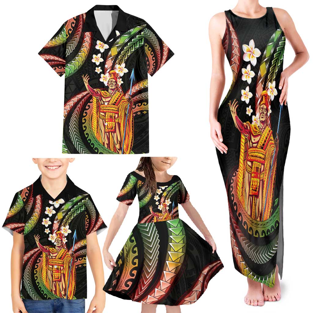 Hawaii King Kamehameha Family Matching Tank Maxi Dress and Hawaiian Shirt Fantastic Plumeria Reggae