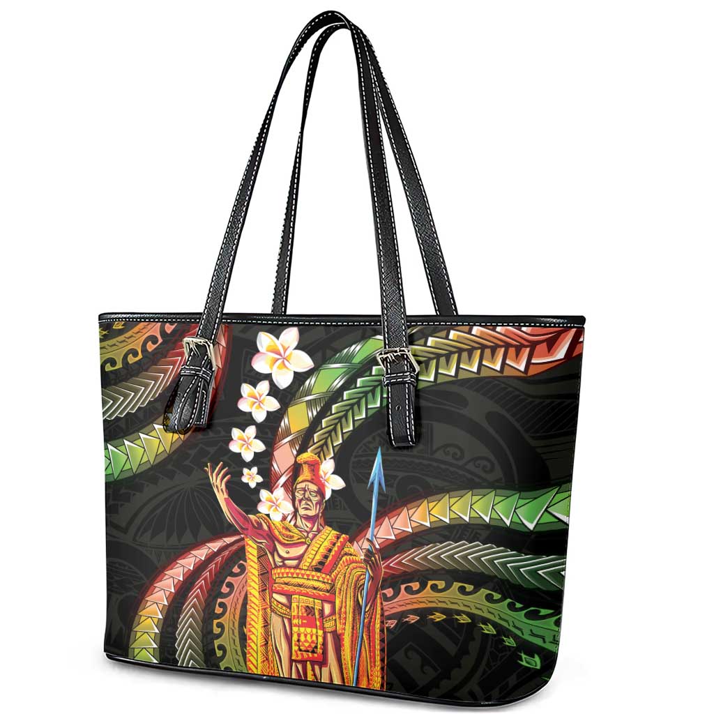 Hawaii King Kamehameha Leather Tote Bag Fantastic Plumeria Reggae