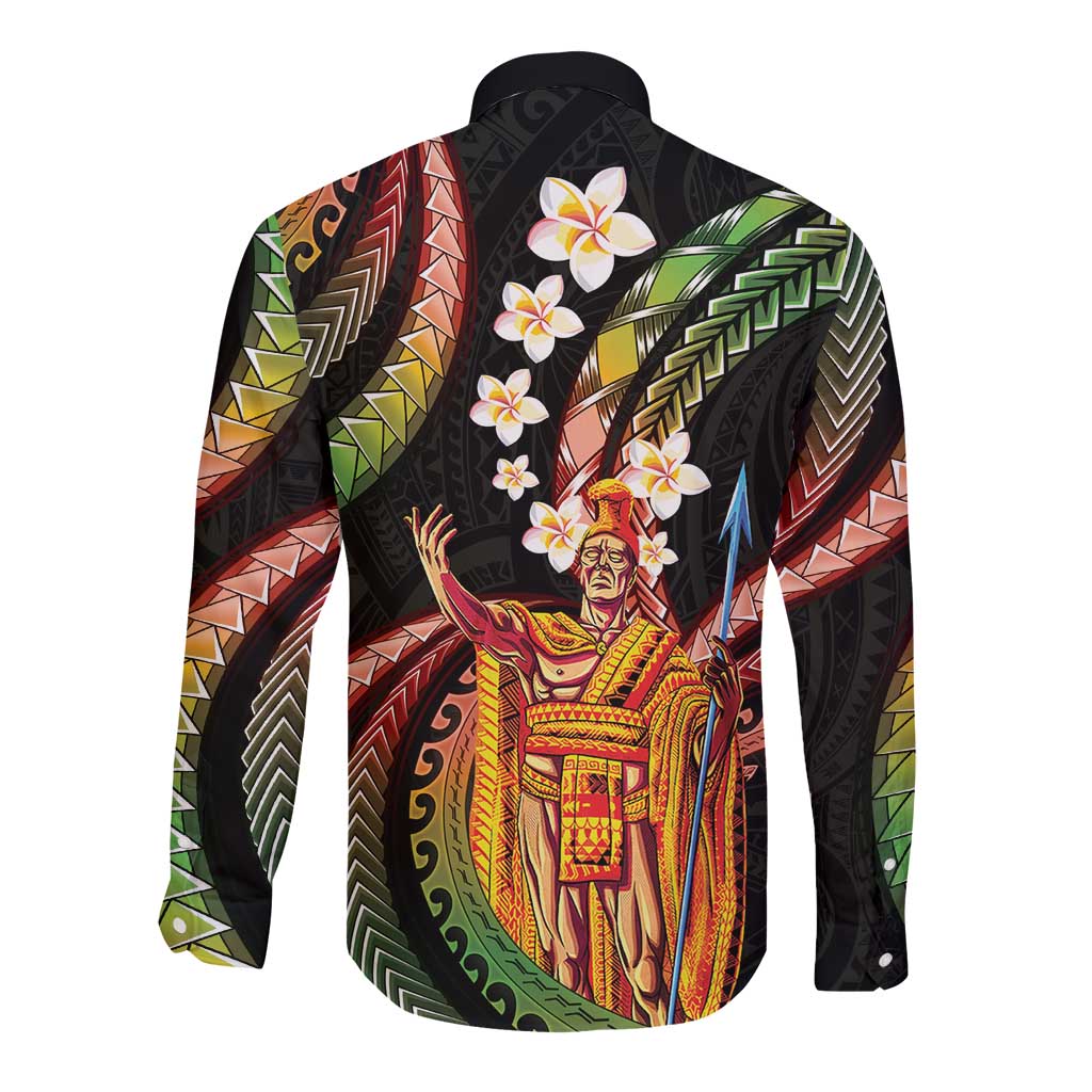 Hawaii King Kamehameha Long Sleeve Button Shirt Fantastic Plumeria Reggae