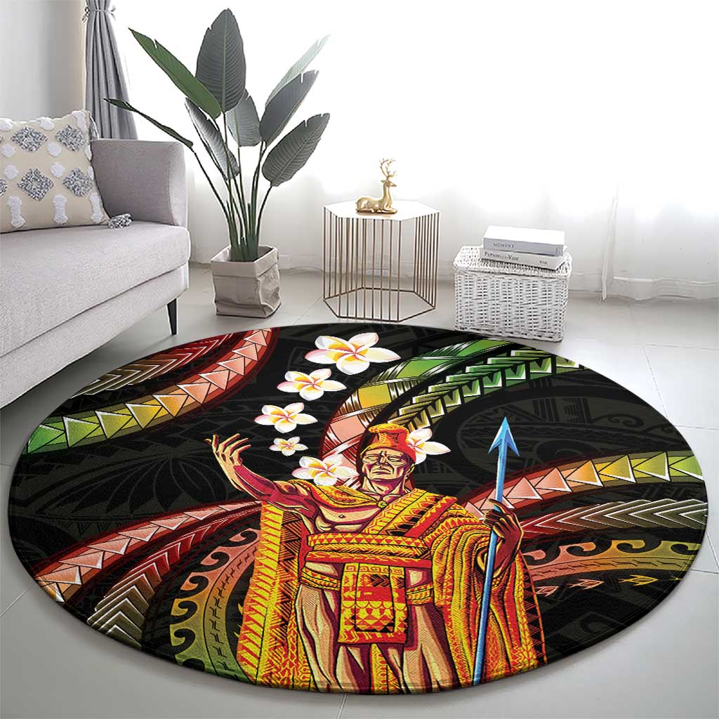 Hawaii King Kamehameha Round Carpet Fantastic Plumeria Reggae