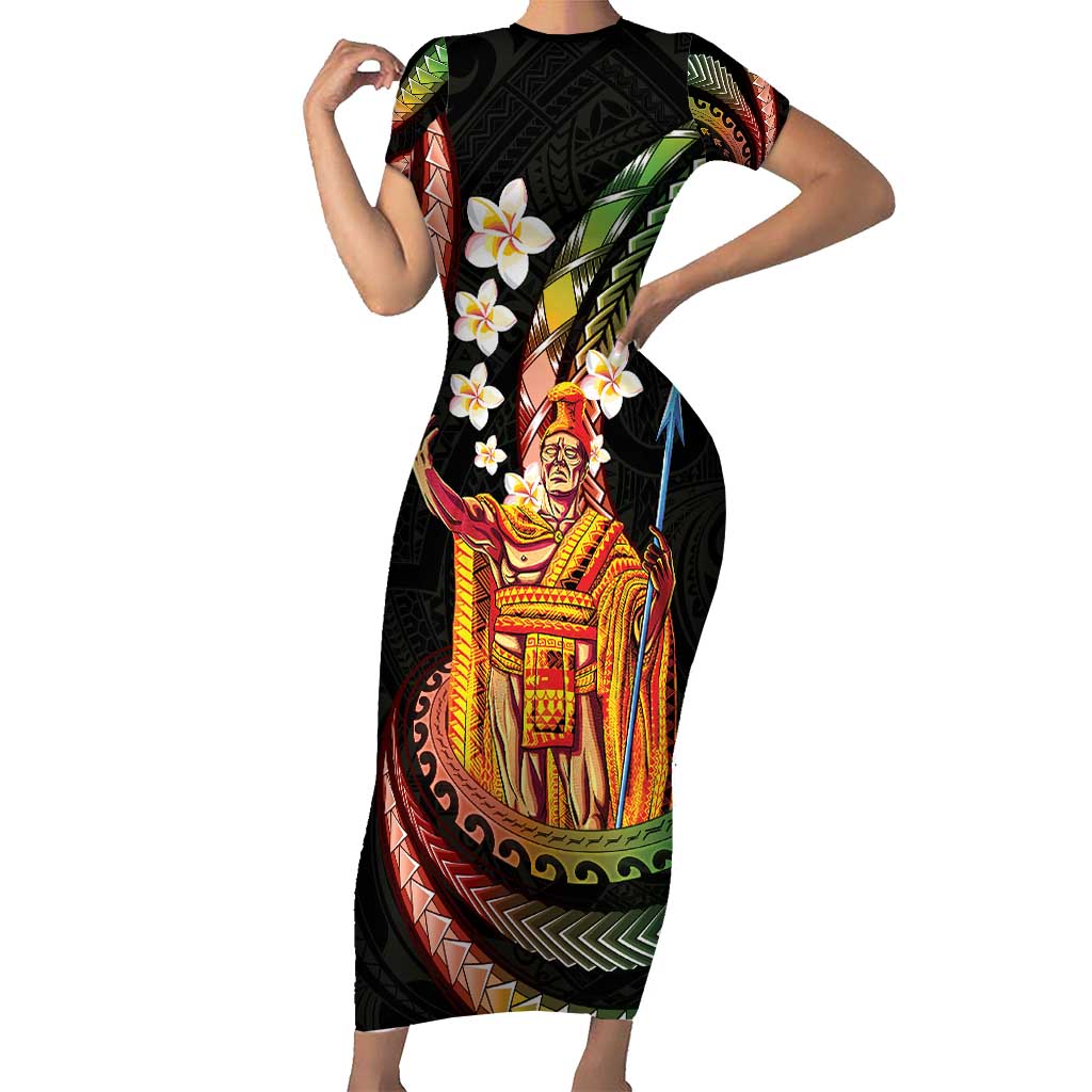 Hawaii King Kamehameha Short Sleeve Bodycon Dress Fantastic Plumeria Reggae