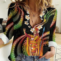 Hawaii King Kamehameha Women Casual Shirt Fantastic Plumeria Reggae