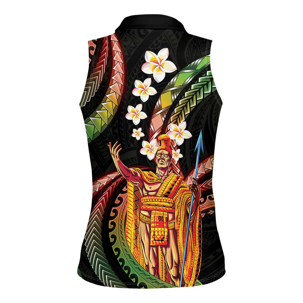 Hawaii King Kamehameha Women Sleeveless Polo Shirt Fantastic Plumeria Reggae