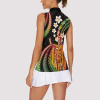 Hawaii King Kamehameha Women Sleeveless Polo Shirt Fantastic Plumeria Reggae