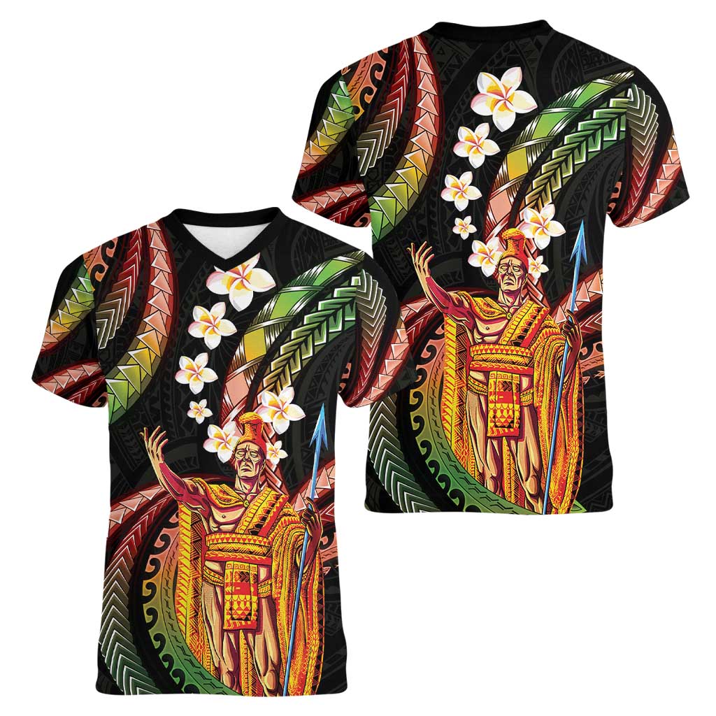 Hawaii King Kamehameha Women V-Neck T-Shirt Fantastic Plumeria Reggae
