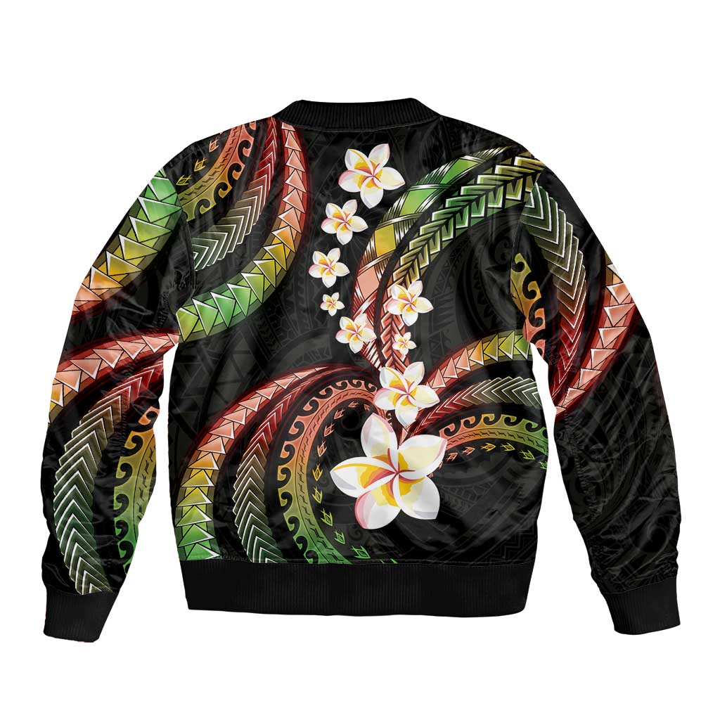 Hawaii Plumeria Reggae Bomber Jacket Polynesian Pattern
