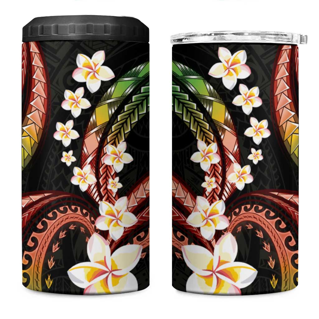 Hawaii Plumeria Reggae 4 in 1 Can Cooler Tumbler Polynesian Pattern