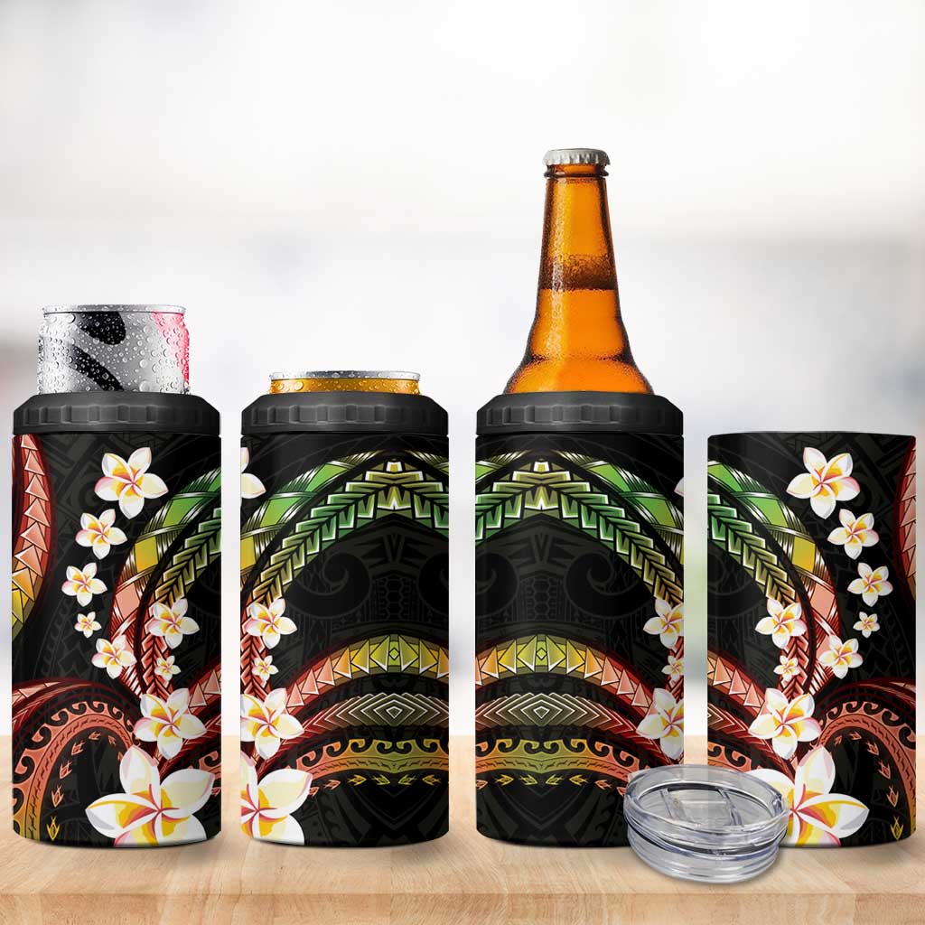 Hawaii Plumeria Reggae 4 in 1 Can Cooler Tumbler Polynesian Pattern