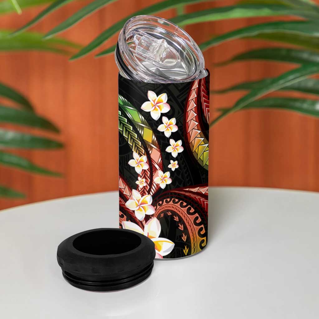 Hawaii Plumeria Reggae 4 in 1 Can Cooler Tumbler Polynesian Pattern