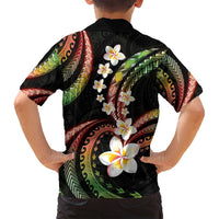 Hawaii Plumeria Reggae Family Matching Off Shoulder Short Dress and Hawaiian Shirt Polynesian Pattern