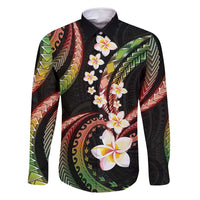 Hawaii Plumeria Reggae Family Matching Off Shoulder Short Dress and Hawaiian Shirt Polynesian Pattern