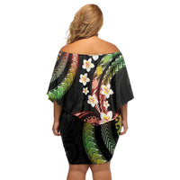Hawaii Plumeria Reggae Family Matching Off Shoulder Short Dress and Hawaiian Shirt Polynesian Pattern
