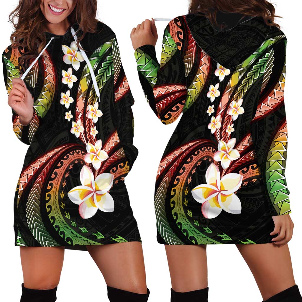 Hawaii Plumeria Reggae Hoodie Dress Polynesian Pattern