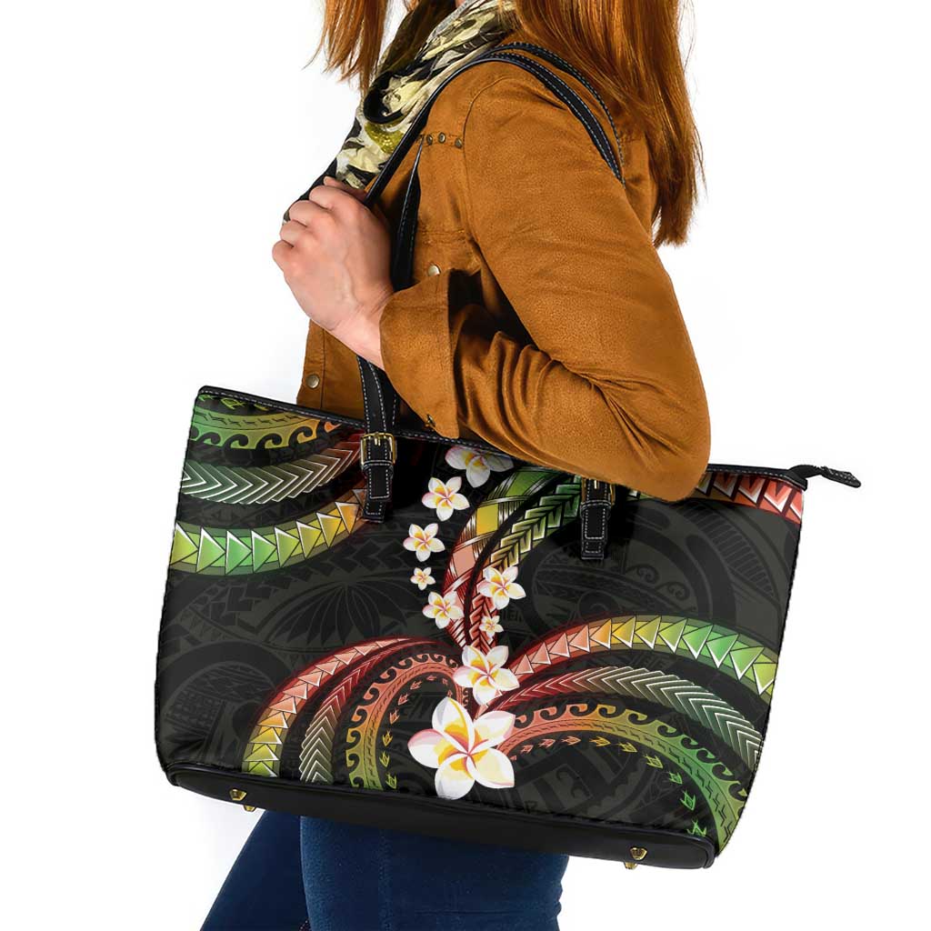 Hawaii Plumeria Reggae Leather Tote Bag Polynesian Pattern