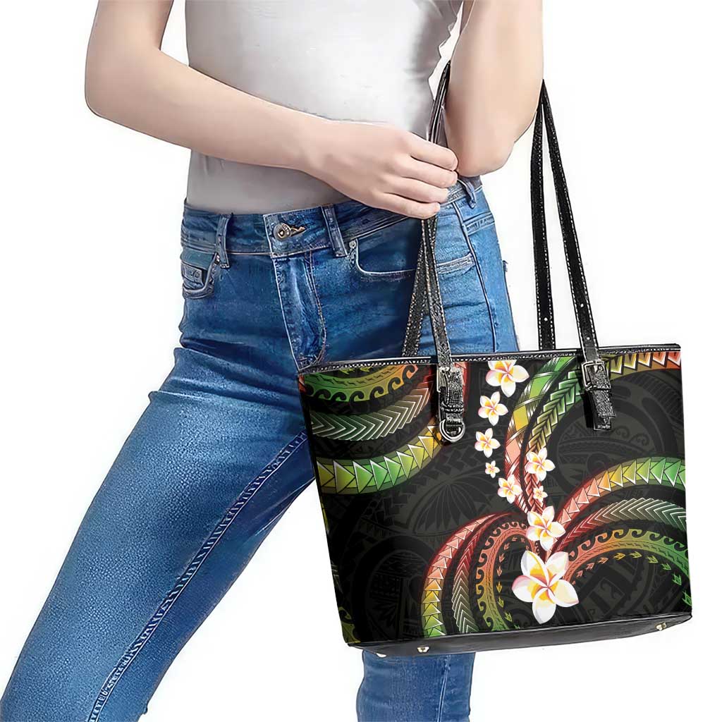 Hawaii Plumeria Reggae Leather Tote Bag Polynesian Pattern