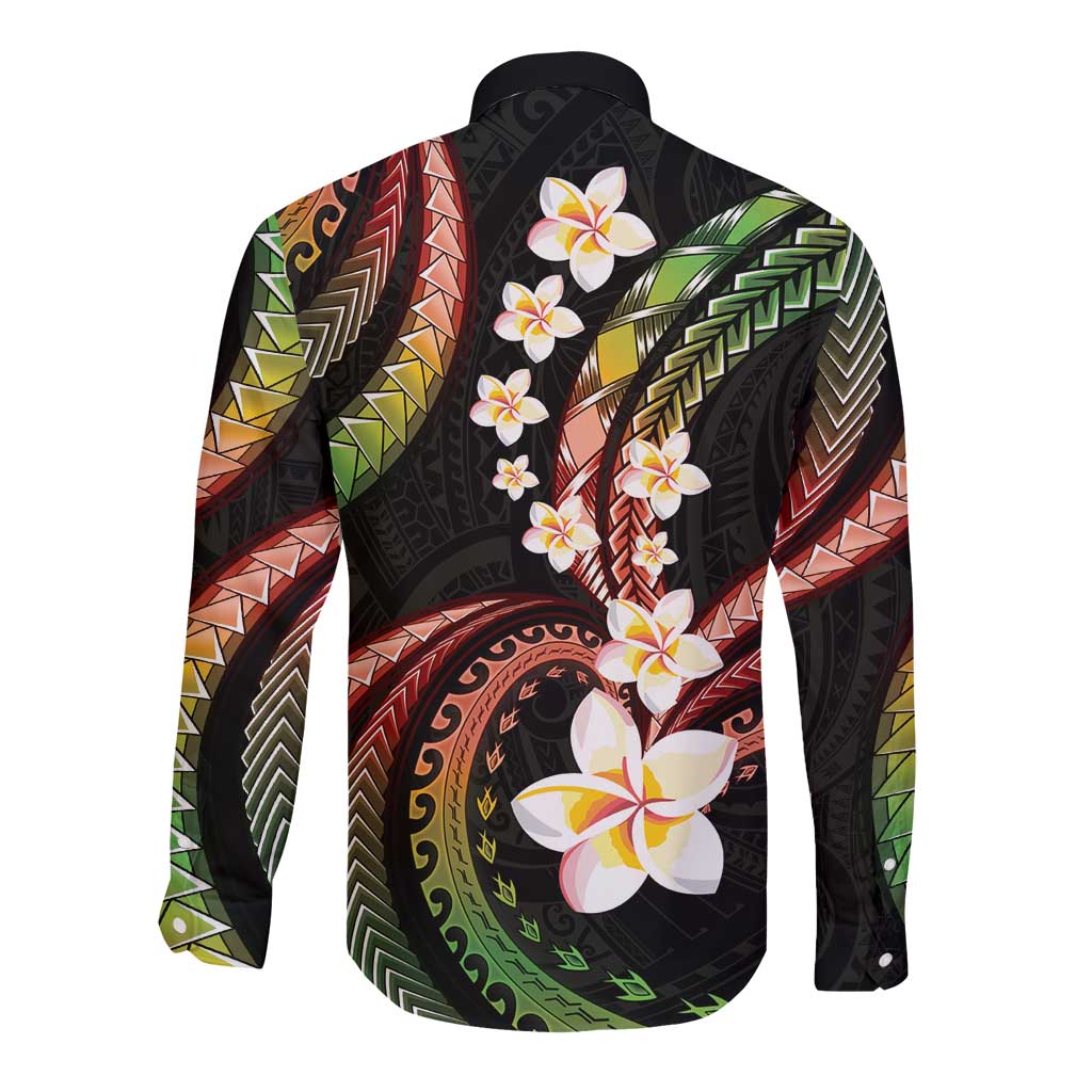 Hawaii Plumeria Reggae Long Sleeve Button Shirt Polynesian Pattern