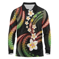 Hawaii Plumeria Reggae Long Sleeve Polo Shirt Polynesian Pattern