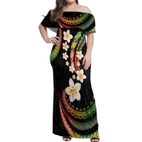 Hawaii Plumeria Reggae Off Shoulder Maxi Dress Polynesian Pattern