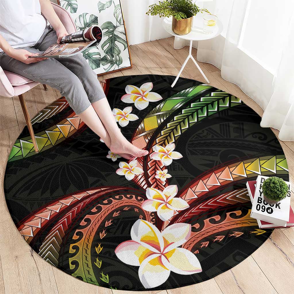 Hawaii Plumeria Reggae Round Carpet Polynesian Pattern
