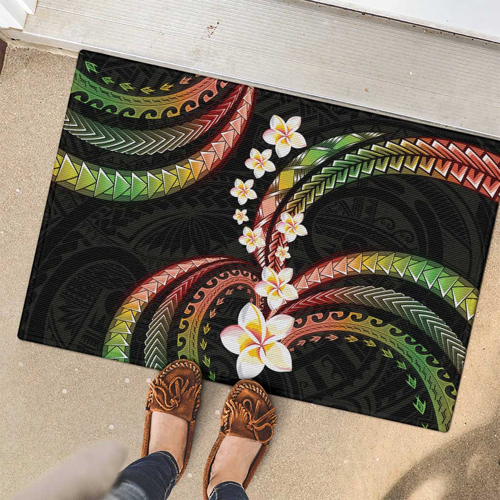 Hawaii Plumeria Reggae Rubber Doormat Polynesian Pattern
