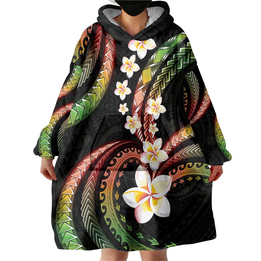 Hawaii Plumeria Reggae Wearable Blanket Hoodie Polynesian Pattern