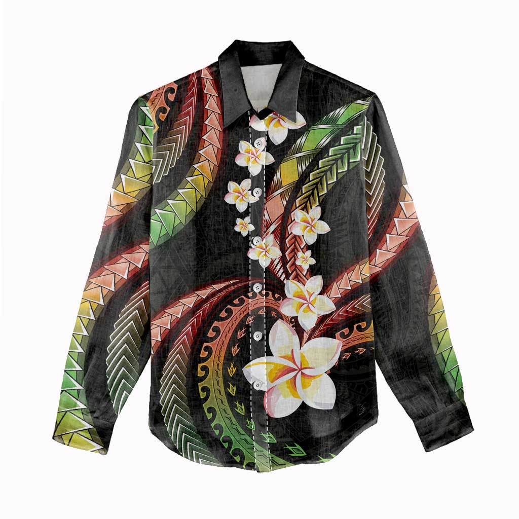 Hawaii Plumeria Reggae Women Casual Shirt Polynesian Pattern